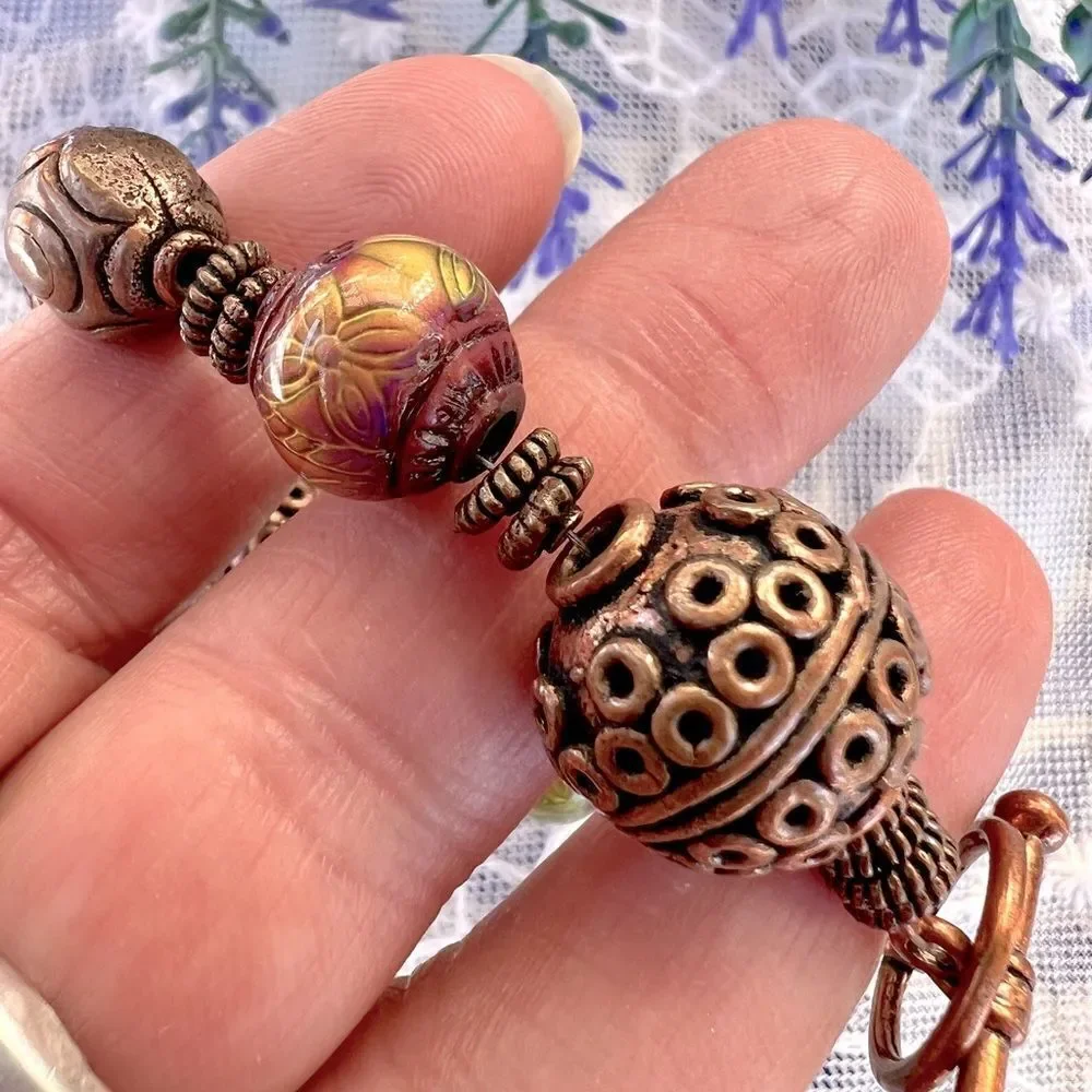 Vintage Boho Copper Beaded Skull Bracelet